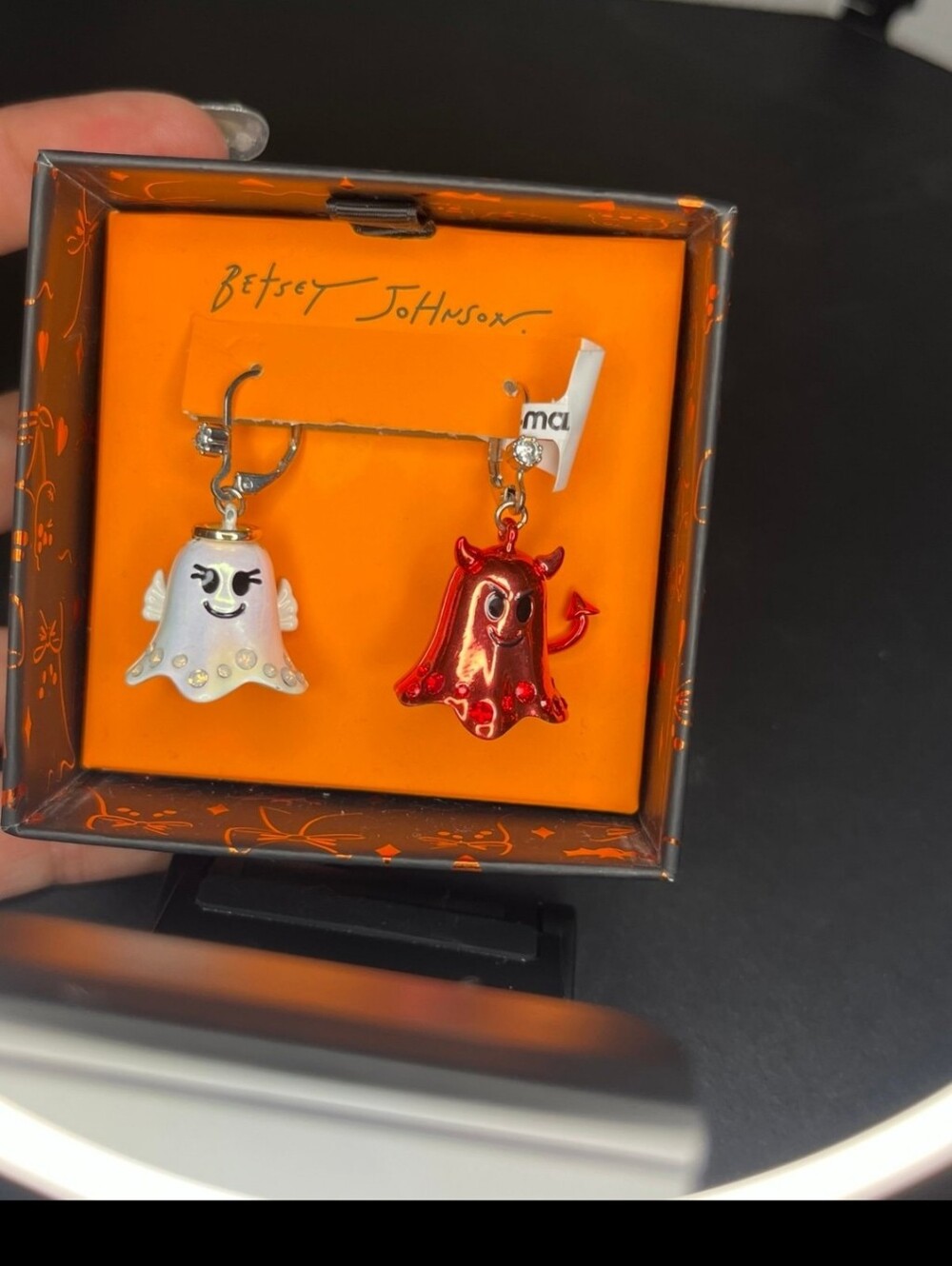 ✨️NWT Betsey Johnson mismatched ghost angel& devil charm earrings - White & Red
